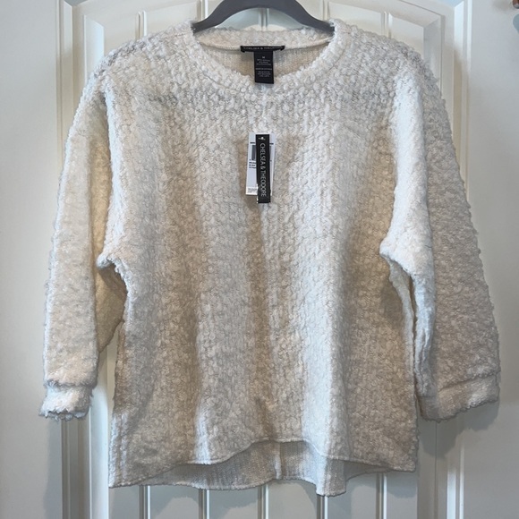 NWT winter white/ivory/cream wool blend 3/4 sleeve timeless classic sweater Med - Picture 3 of 9